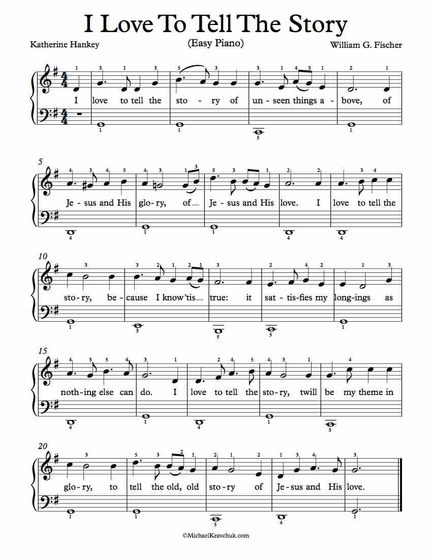 Free Piano Arrangement Sheet Music – I Love To Tell The Story - Easy