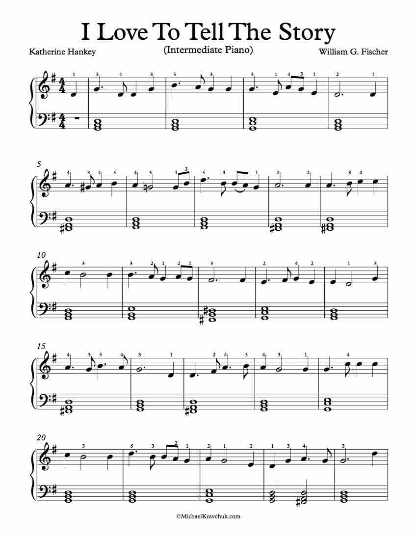 Intermediate Difficulty Piano Arrangement of I Love To Tell The Story