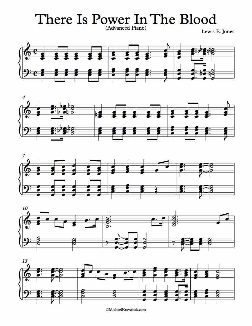 Free Piano Arrangement Sheet Music – There Is Power In The Blood - Advanced