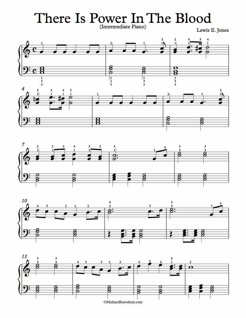 Free Piano Arrangement Sheet Music – There Is Power In The Blood - Intermediate