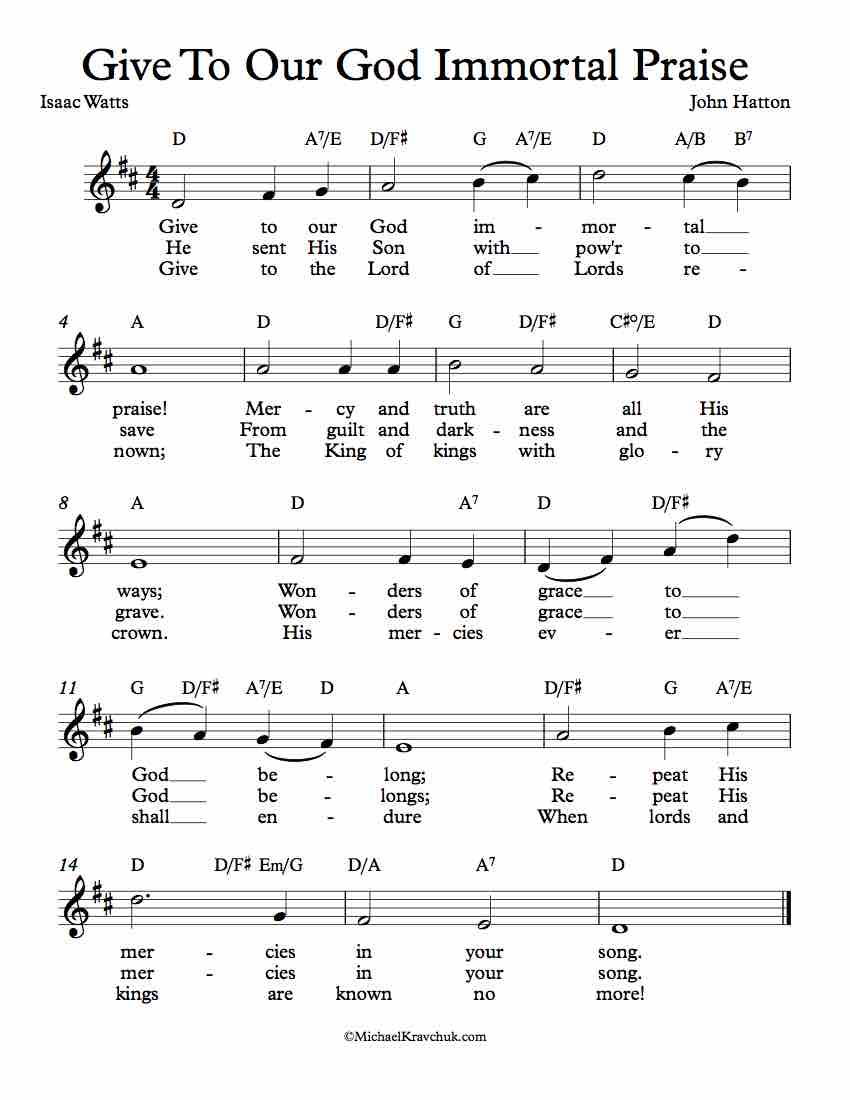 Free Lead Sheet - Give To Our God Immortal Praise