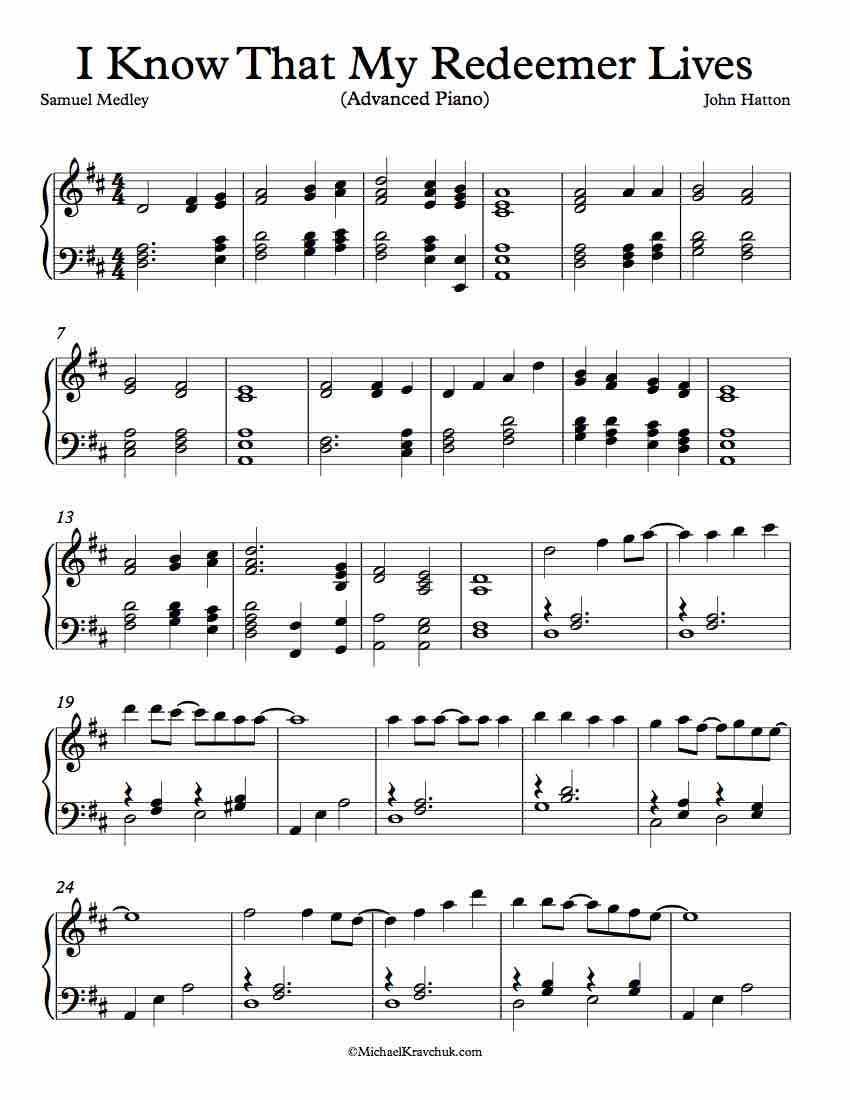 Free Piano Arrangement Sheet Music – I Know That My Redeemer Lives - Advanced