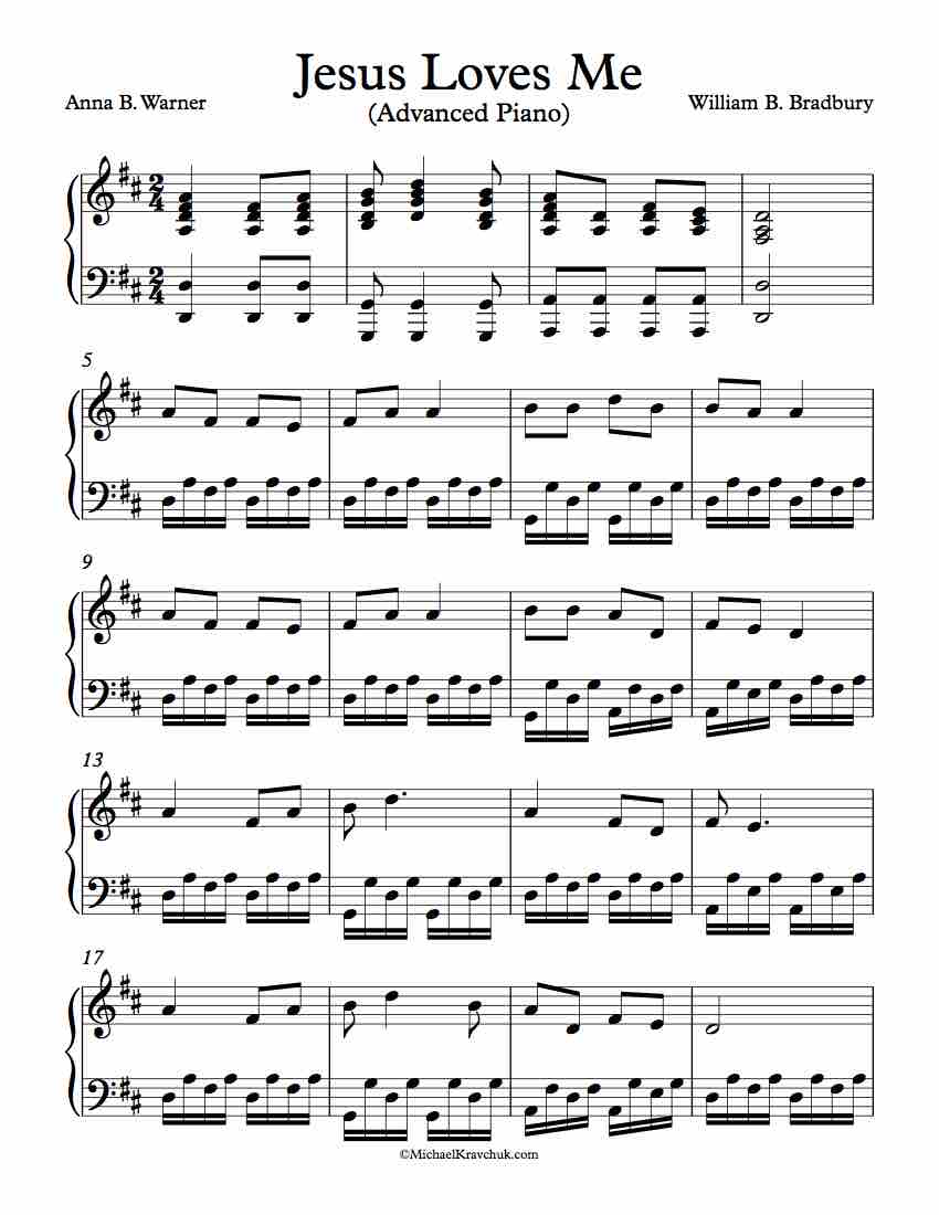 Free Piano Arrangement Sheet Music – Jesus Loves Me - Advanced