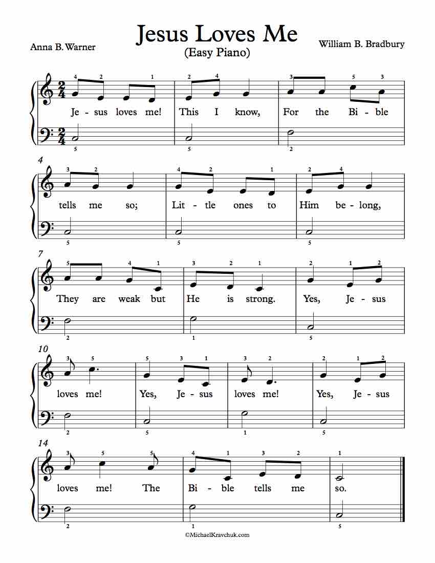 Free Piano Arrangement Sheet Music – Jesus Loves Me - Easy