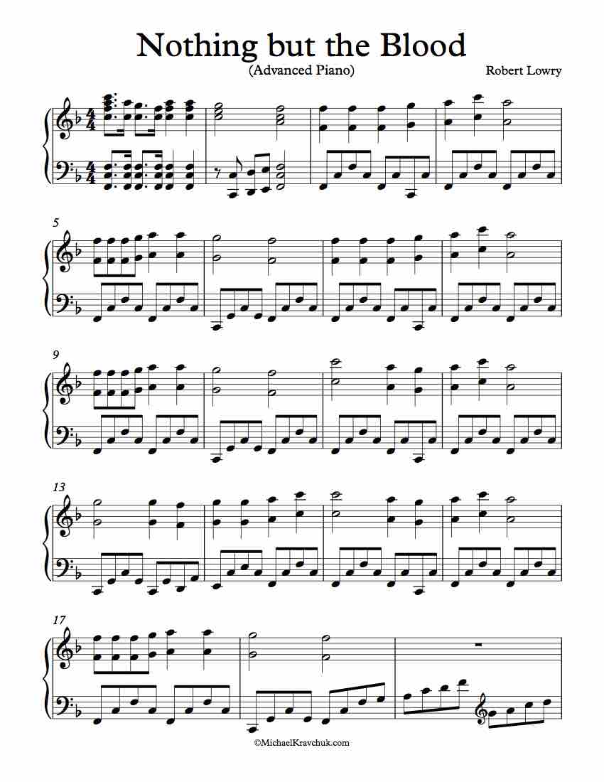Free Piano Arrangement Sheet Music – Nothing But The Blood - Advanced