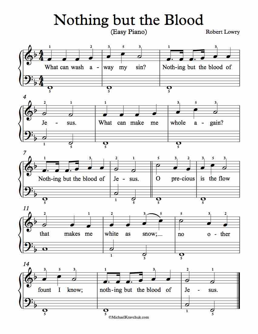 Free Piano Arrangement Sheet Music – Nothing But The Blood - Easy