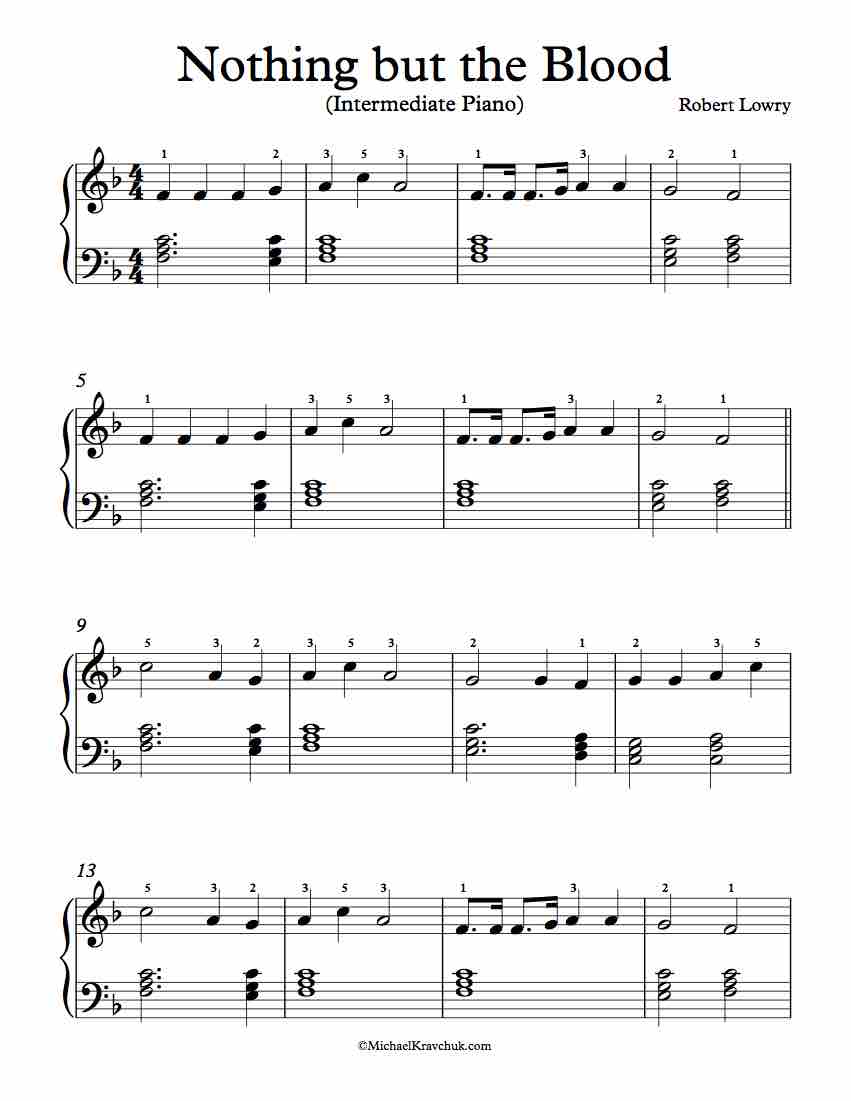 Free Piano Arrangement Sheet Music – Nothing But The Blood - Intermediate