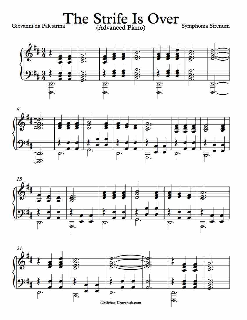 Free Piano Arrangement Sheet Music – The Strife Is Over - Advanced
