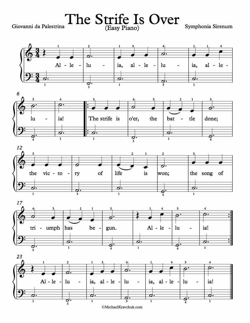 Free Piano Arrangement Sheet Music – The Strife Is Over - Easy