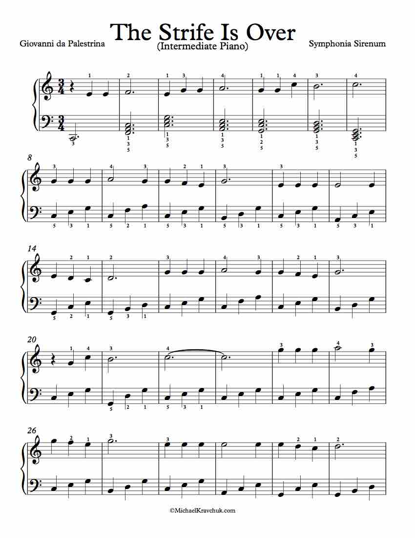 Free Piano Arrangement Sheet Music – The Strife Is Over - Intermediate
