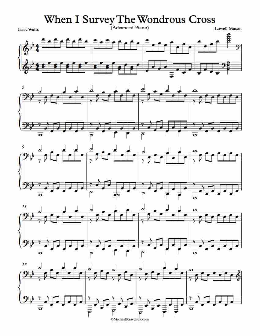 Free Piano Arrangement Sheet Music – When I Survey The Wondrous Cross - Advanced