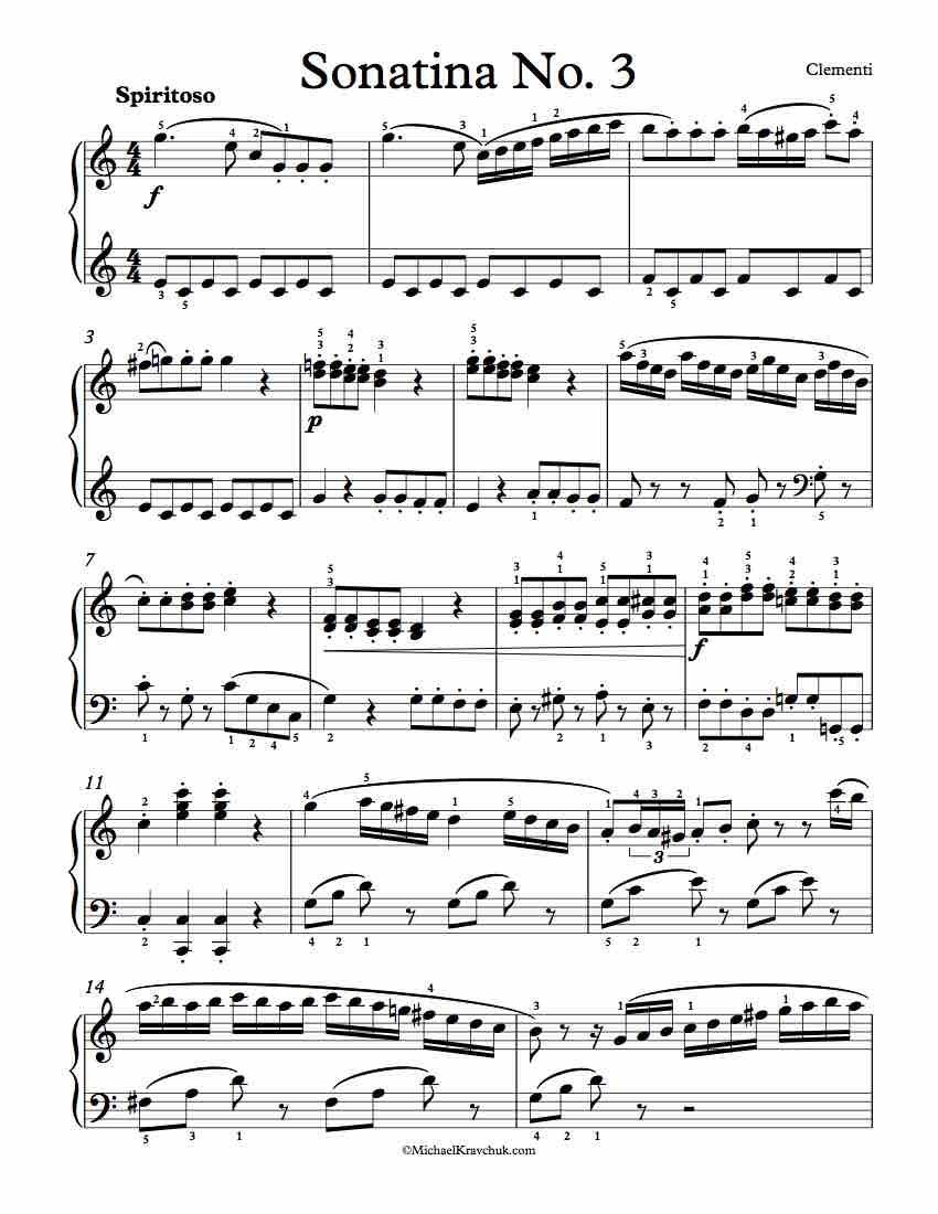 Free Piano Sheet Music - Sonatina No. 3 - Clementi