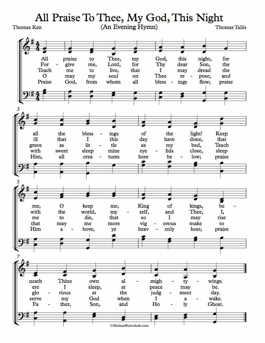 Free Choir Sheet Music - All Praise To Thee, My God, This Night (An Evening Hymn)