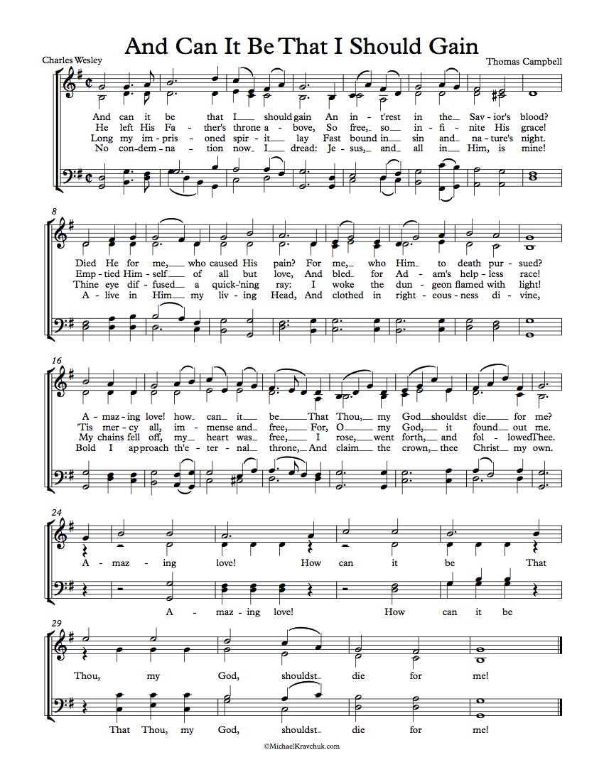 Free Choir Sheet Music - And Can It Be That I Should Gain