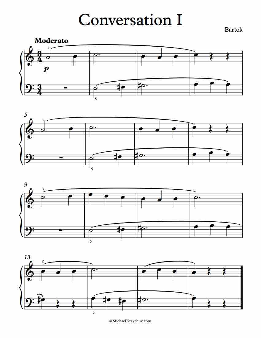 Free Piano Sheet Music - Conversation 1 - Bartok