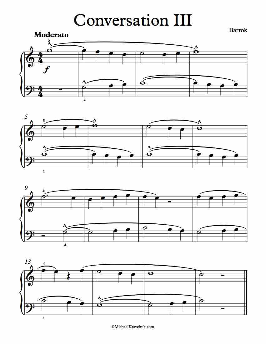 Free Piano Sheet Music - Conversation III - Bartok
