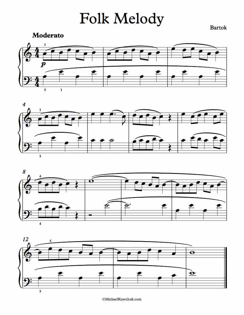 Free Piano Sheet Music - Folk Melody - Bartok