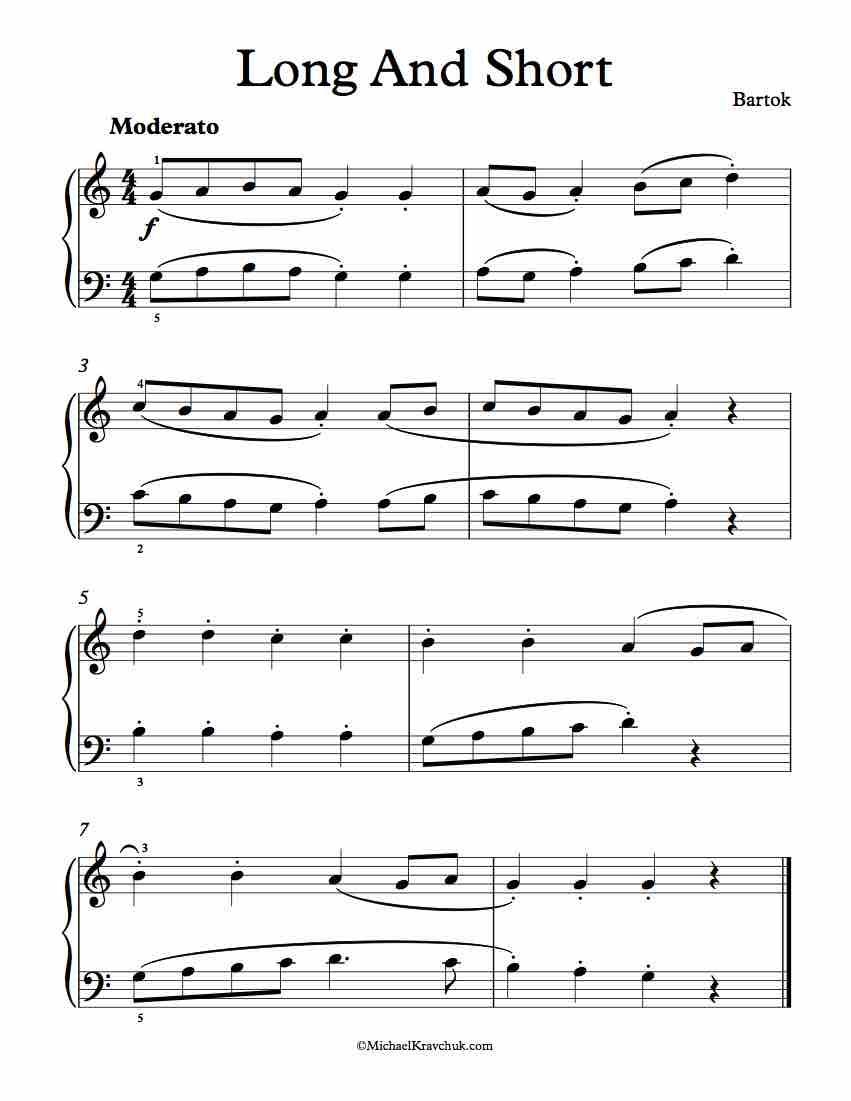 Free Piano Sheet Music - Long and Short - Bartok