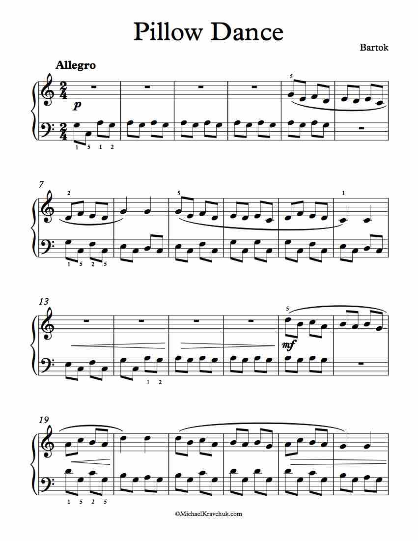 Free Piano Sheet Music - Pillow Dance - Bartok