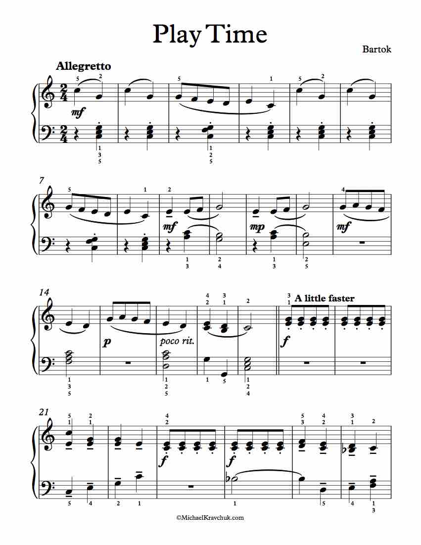 Free Piano Sheet Music - Play Time - Bartok