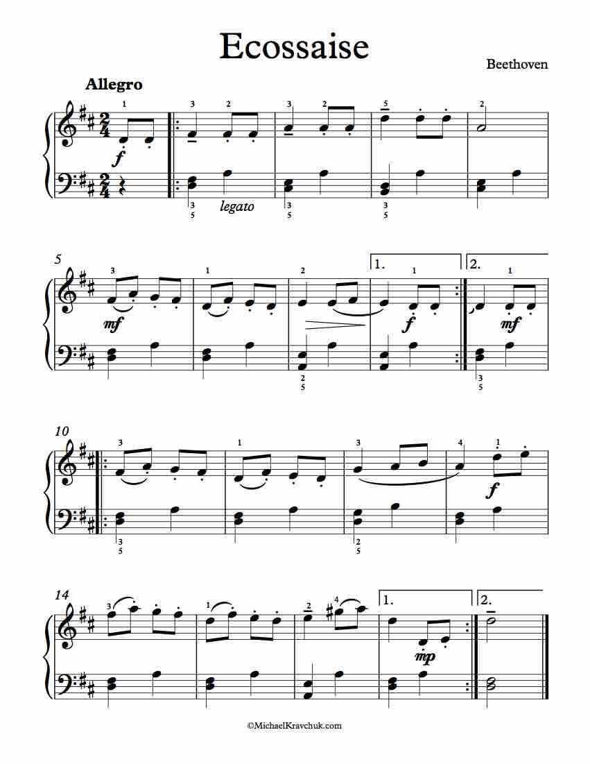 Free Piano Sheet Music - Ecossaise (2) - Beethoven