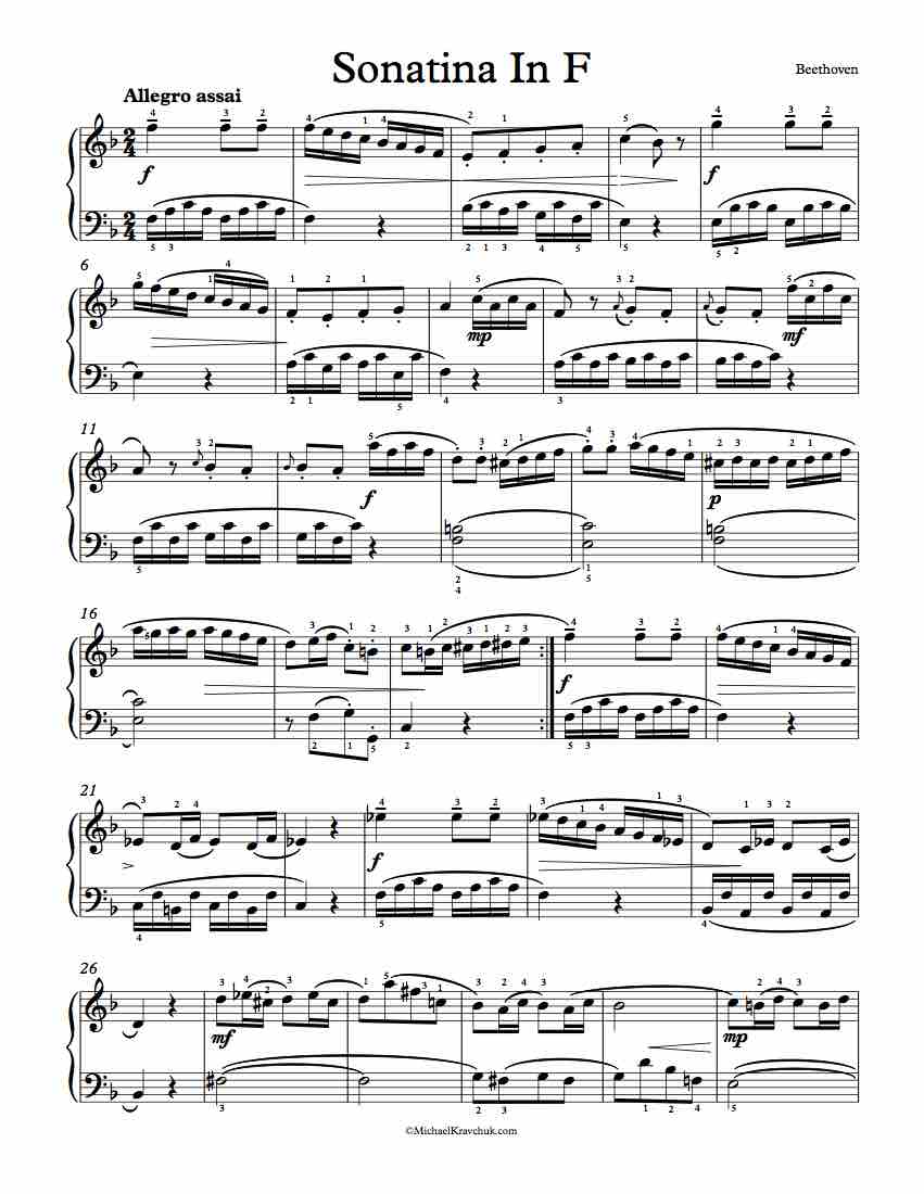 Free Piano Sheet Music - Sonatina in F - Beethoven