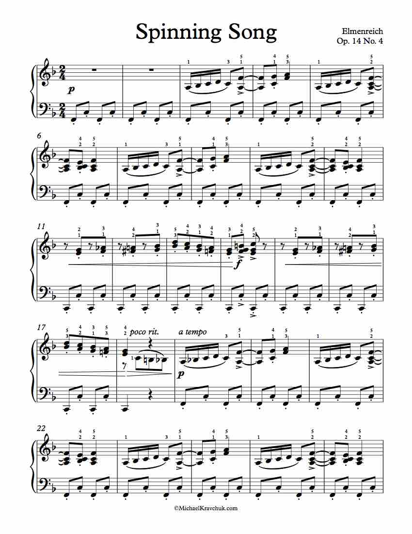 Free Piano Sheet Music - Spinning Song - Elmenreich