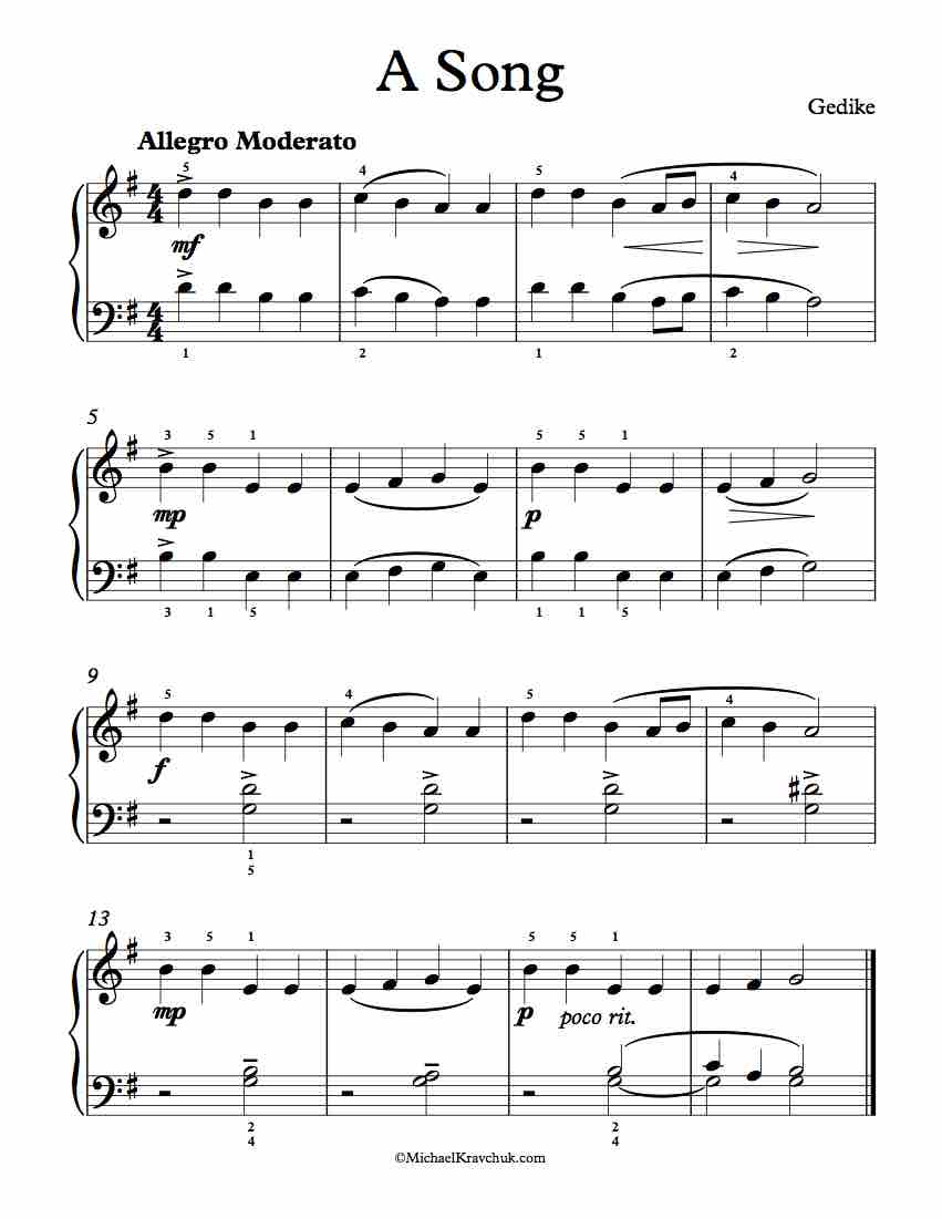 Free Piano Sheet Music - A Song - Alexander Gedike