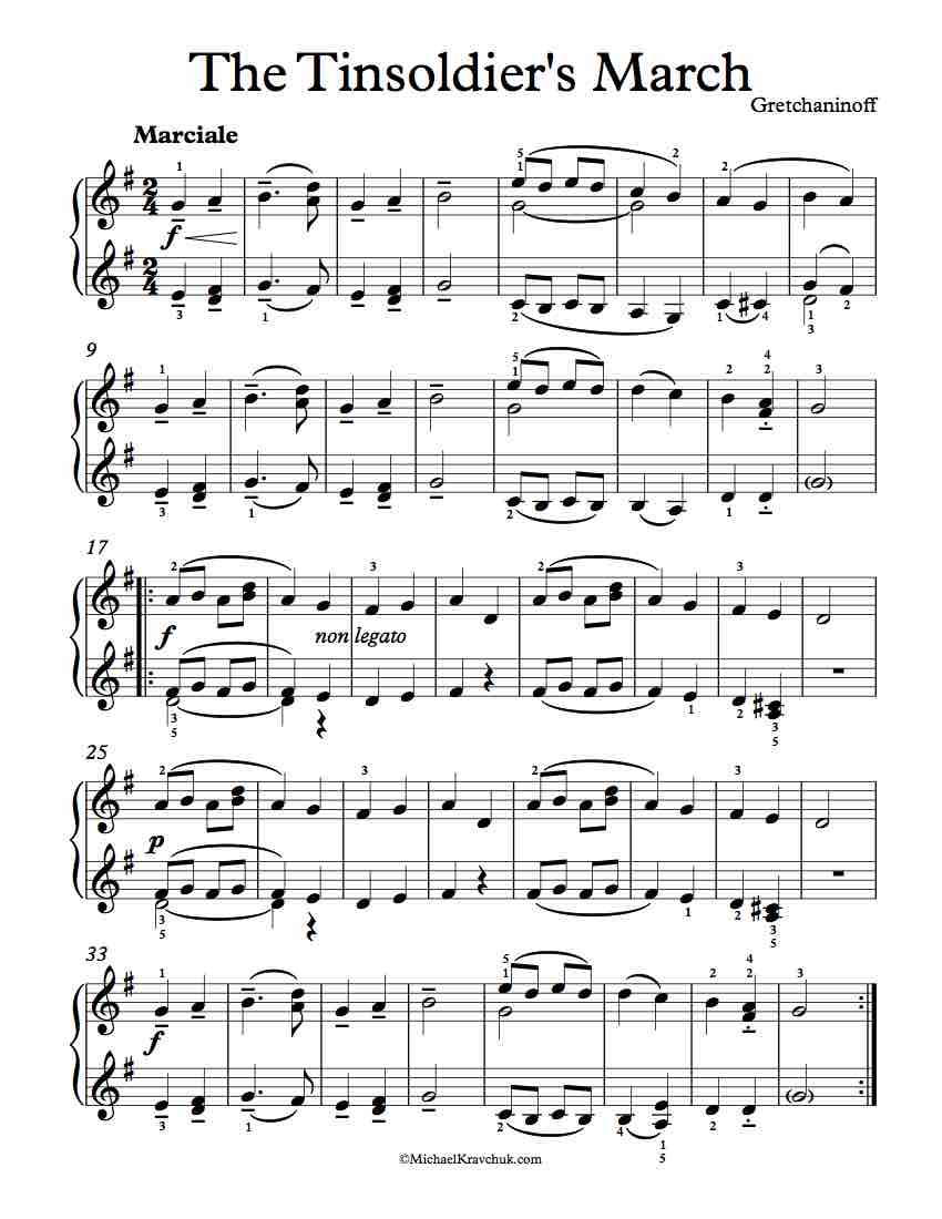 Free Piano Sheet Music - The Tinsoldier's March Op. 98, No. 3 - Gretchaninoff