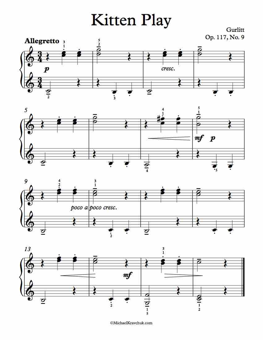 Free Piano Sheet Music - Kitten Play Op. 117, No. 9 - Cornelius Gurlitt