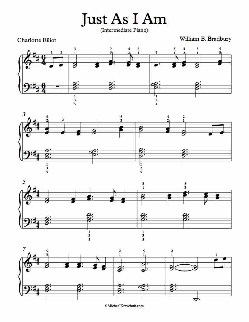 Free Piano Arrangement Sheet Music - Just As I Am - Intermediate