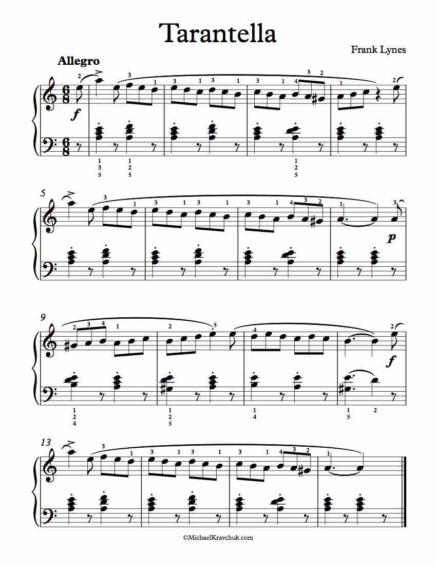 Free Piano Sheet Music - Tarantella Op. 14, No. 8 - Frank Lynes