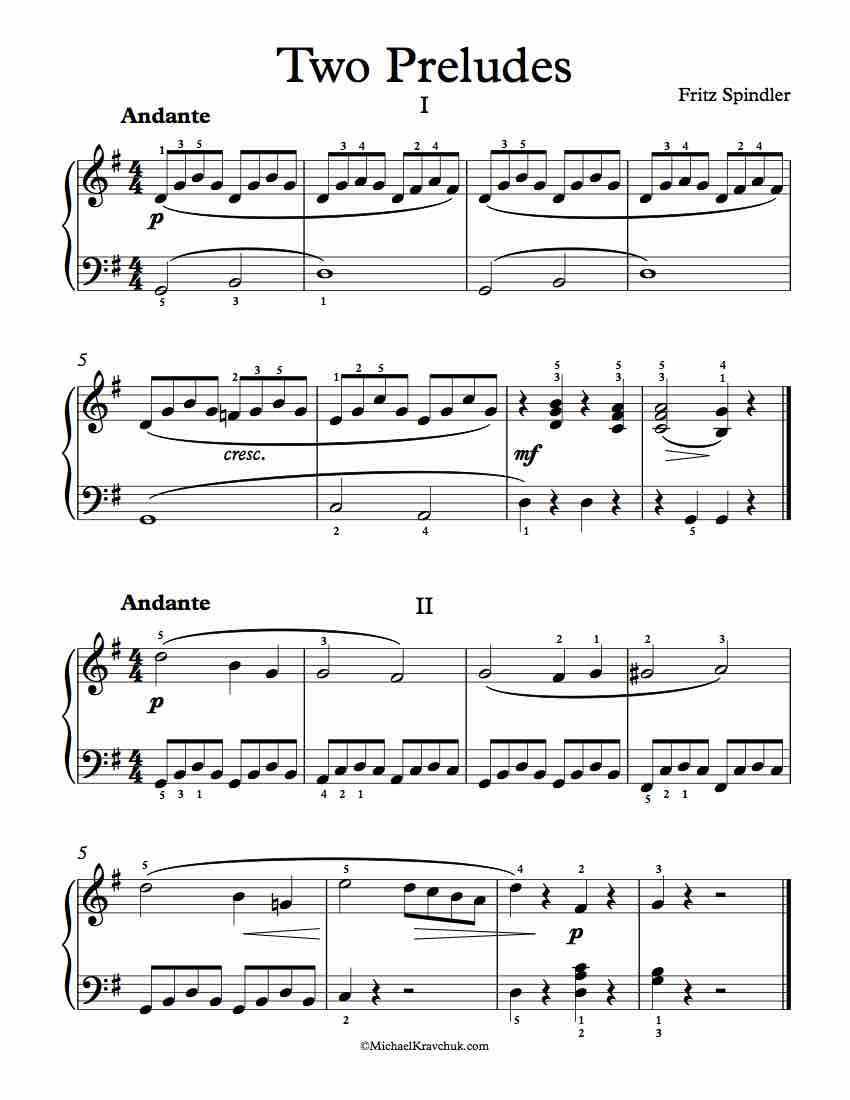 Free Piano Sheet Music - Two Preludes - Fritz Spindler