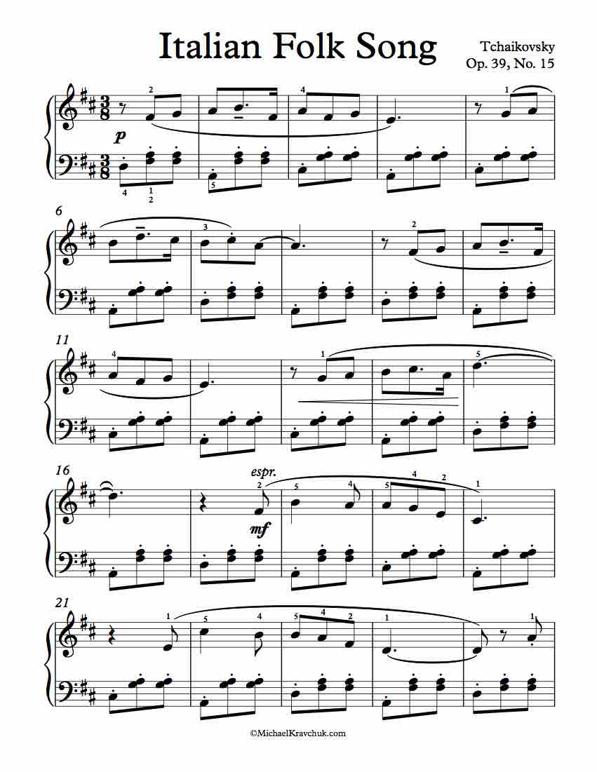 Free Piano Sheet Music - Italian Folk Song - Tchaikovsky