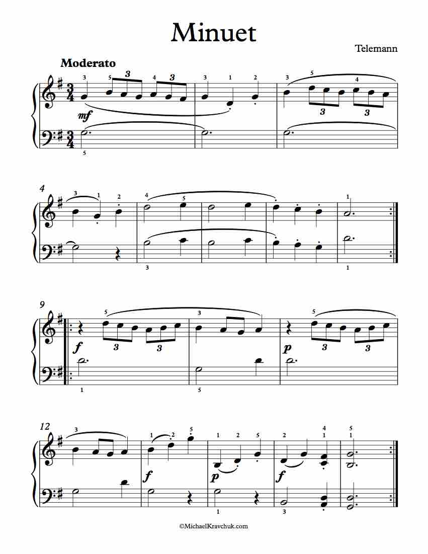 Free Piano Sheet Music - Minuet - Telemann