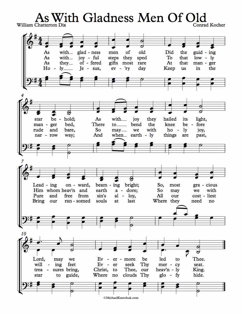 Free Choir Sheet Music - As With Gladness Men Of Old