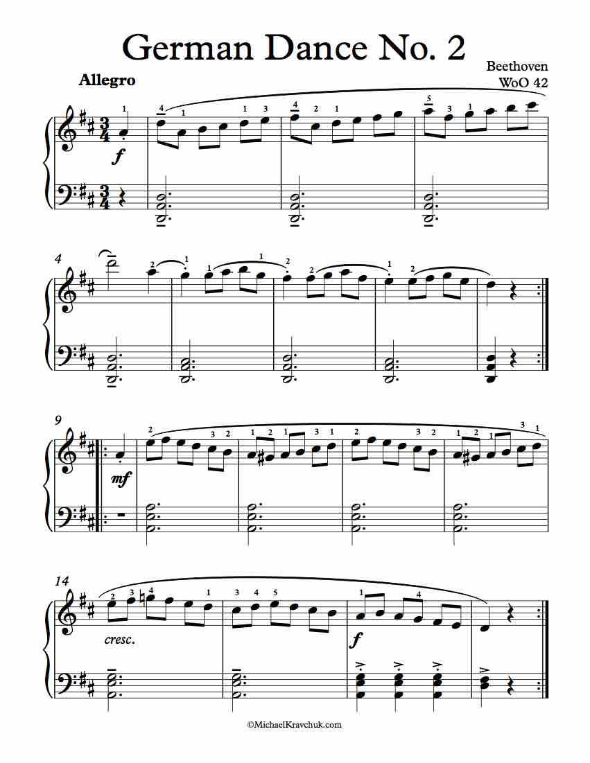 Free Piano Sheet Music - German Dance No. 2, WoO 42 - Beethoven