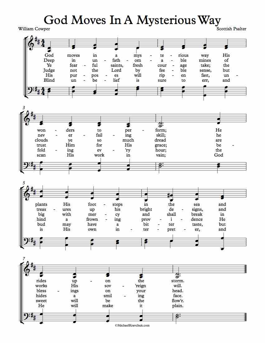 Free Piano Sheet Music - God Moves In A Mysterious Way