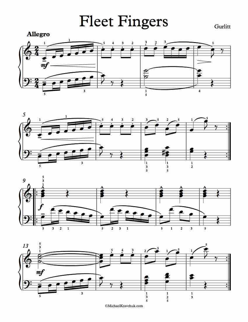 Free Piano Sheet Music - Fleet Fingers - Cornelius Gurlitt