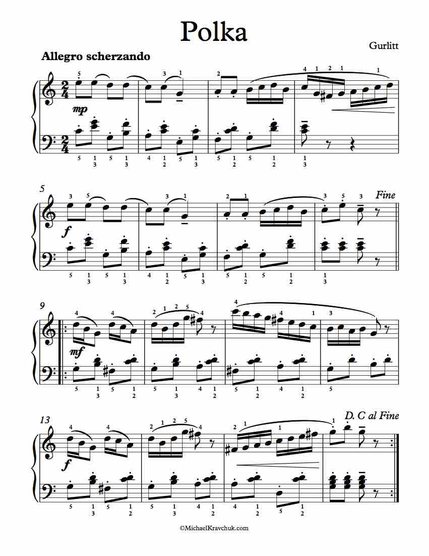 Free Piano Sheet Music - Polka - Cornelius Gurlitt