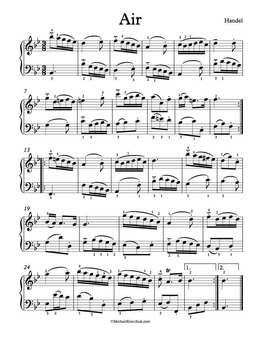 Free Piano Sheet Music - Air In Bb Major - Handel