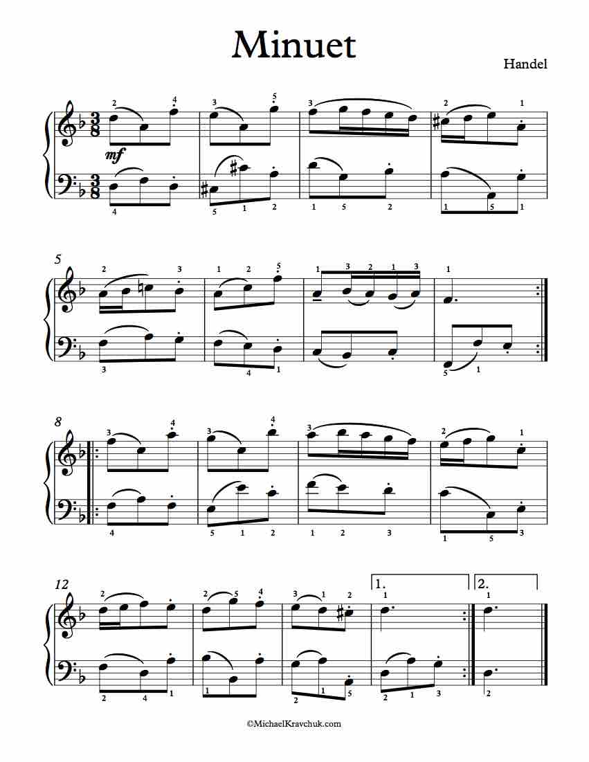 Free Piano Sheet Music - Minuet in D Minor - Handel
