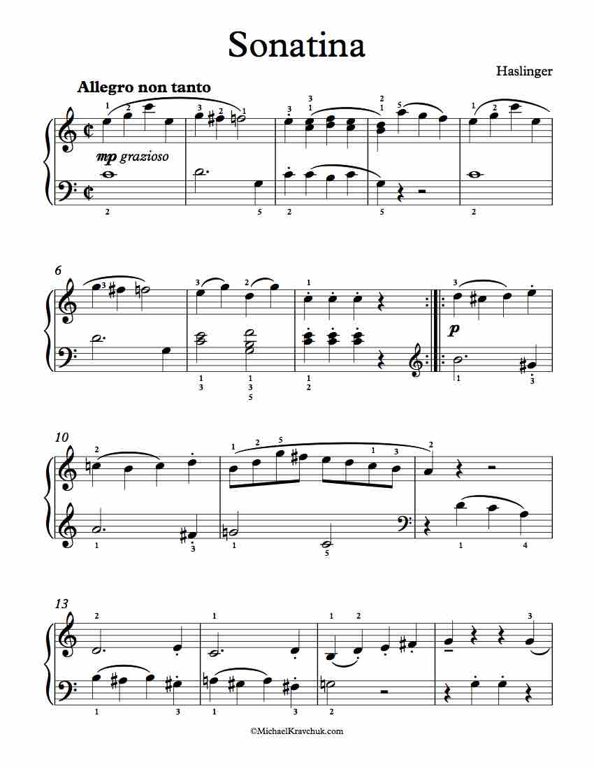 Free Piano Sheet Music - Sonatina In C Major - Tobias Haslinger