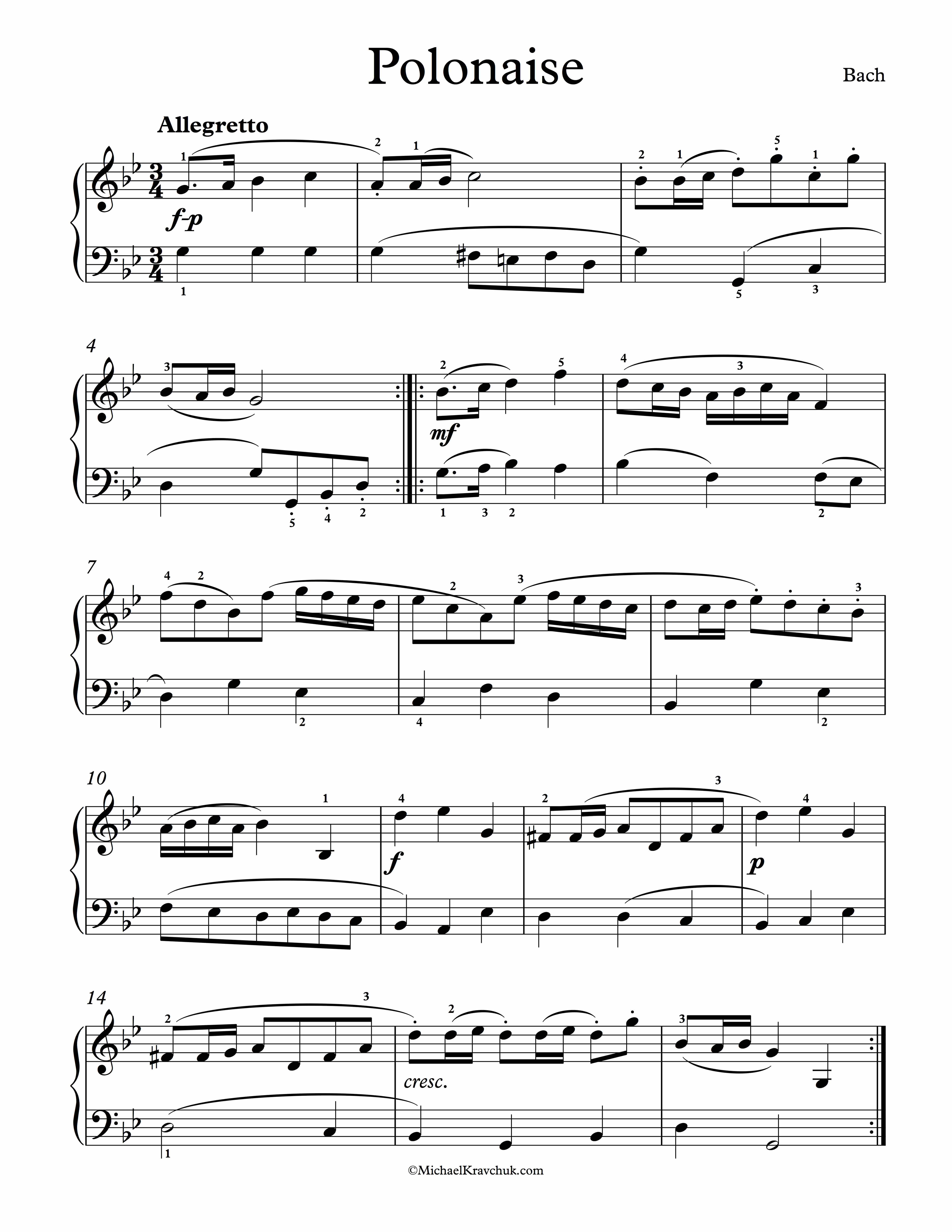 Free Piano Sheet Music - Polonaise In G Minor BWV Anh. 119 - Bach