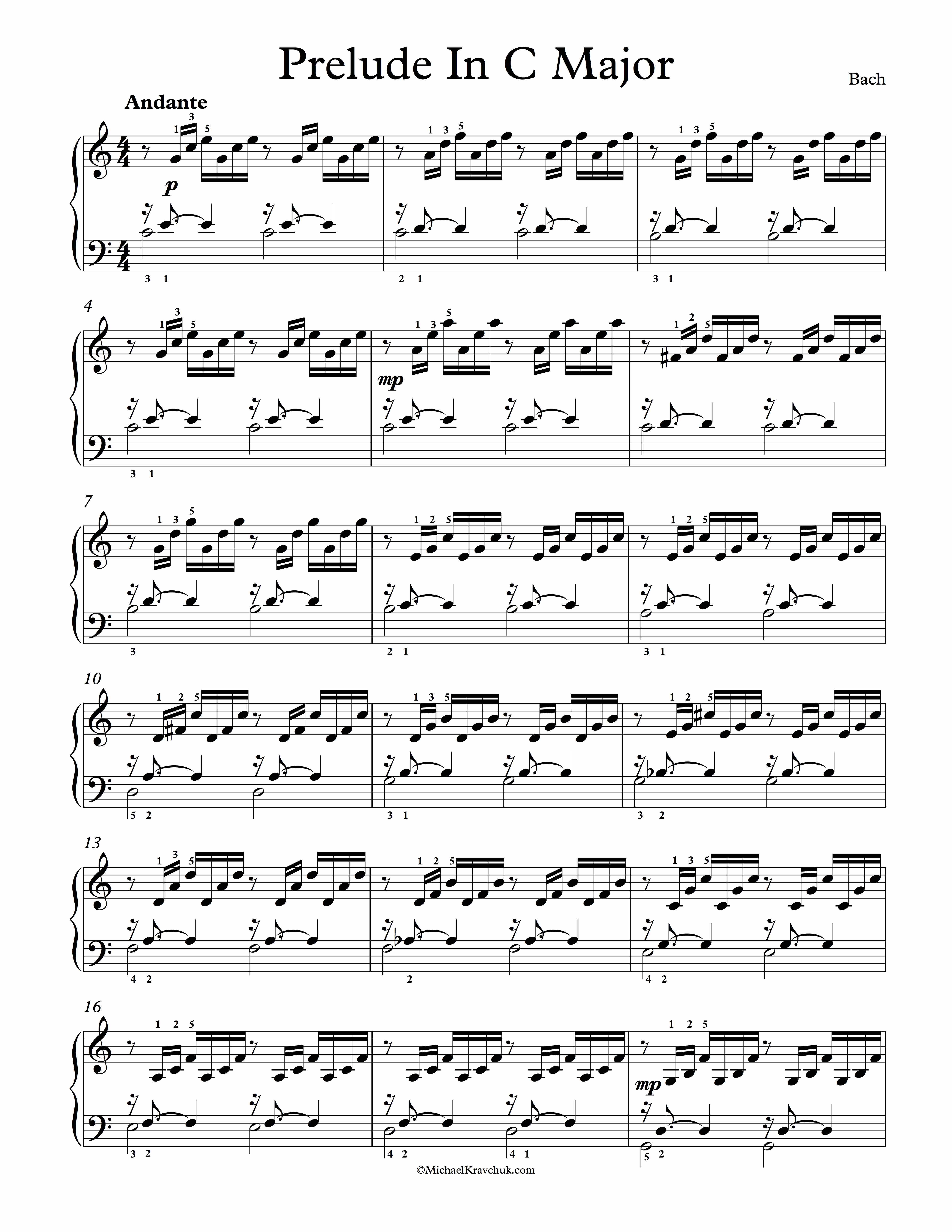 Free Piano Sheet Music - Prelude In C Major - Bach