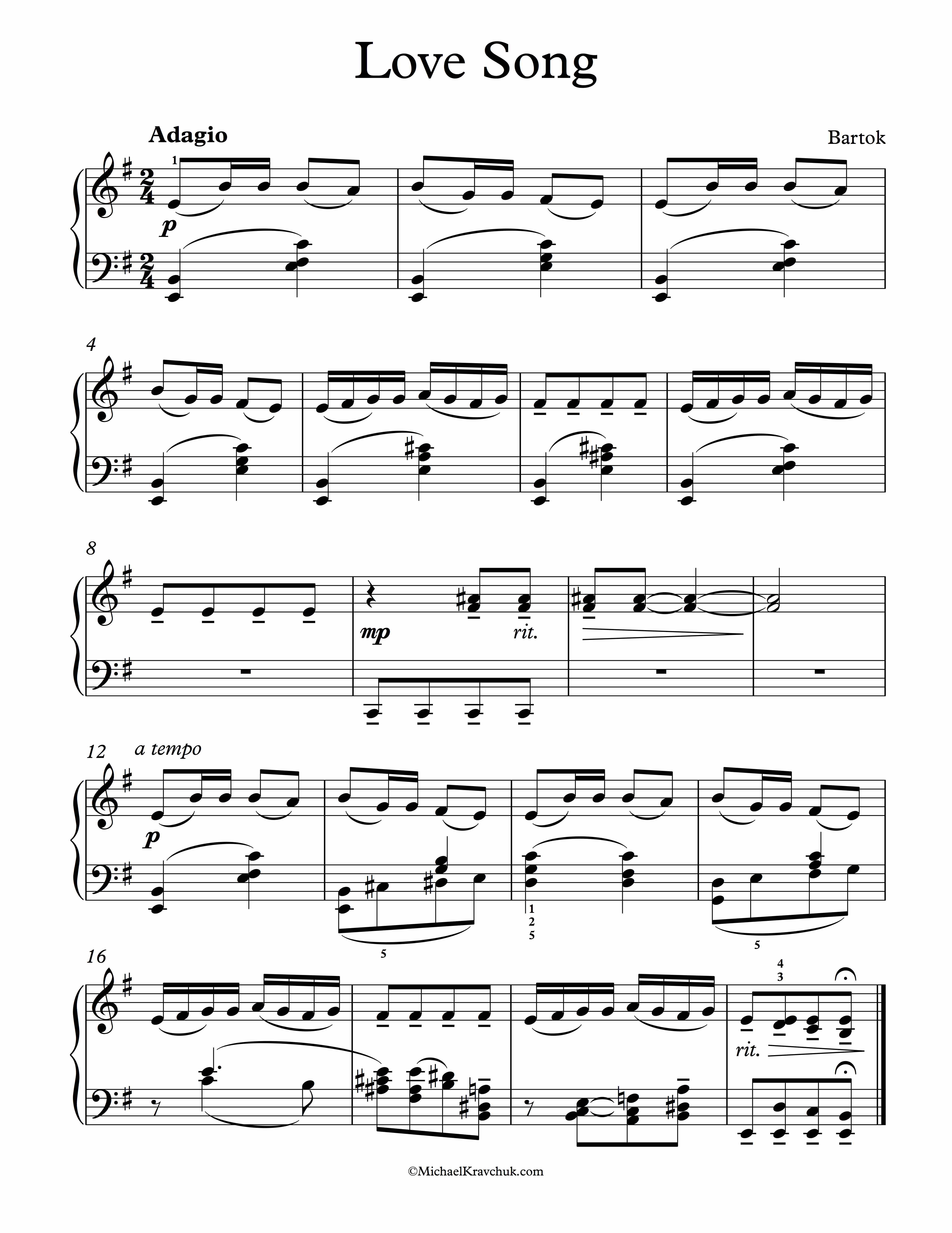 Free Piano Sheet Music - Love Song, From For Children - Bartok