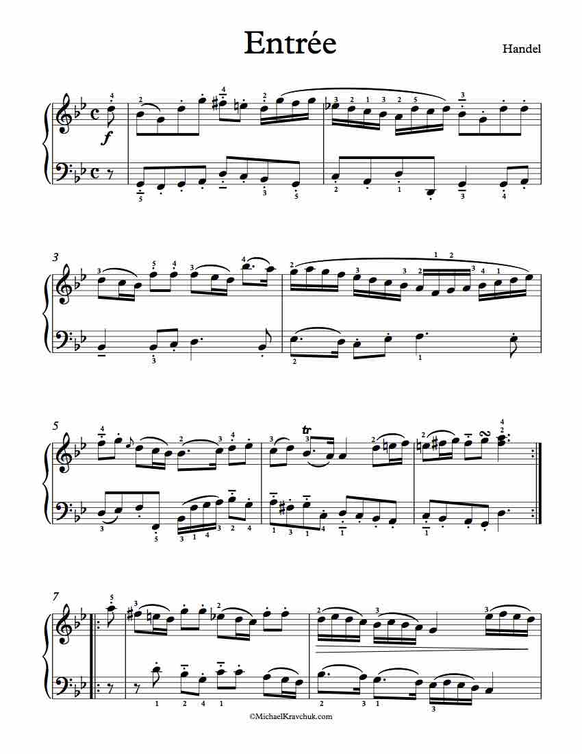 Free Piano Sheet Music - Entrée - Handel