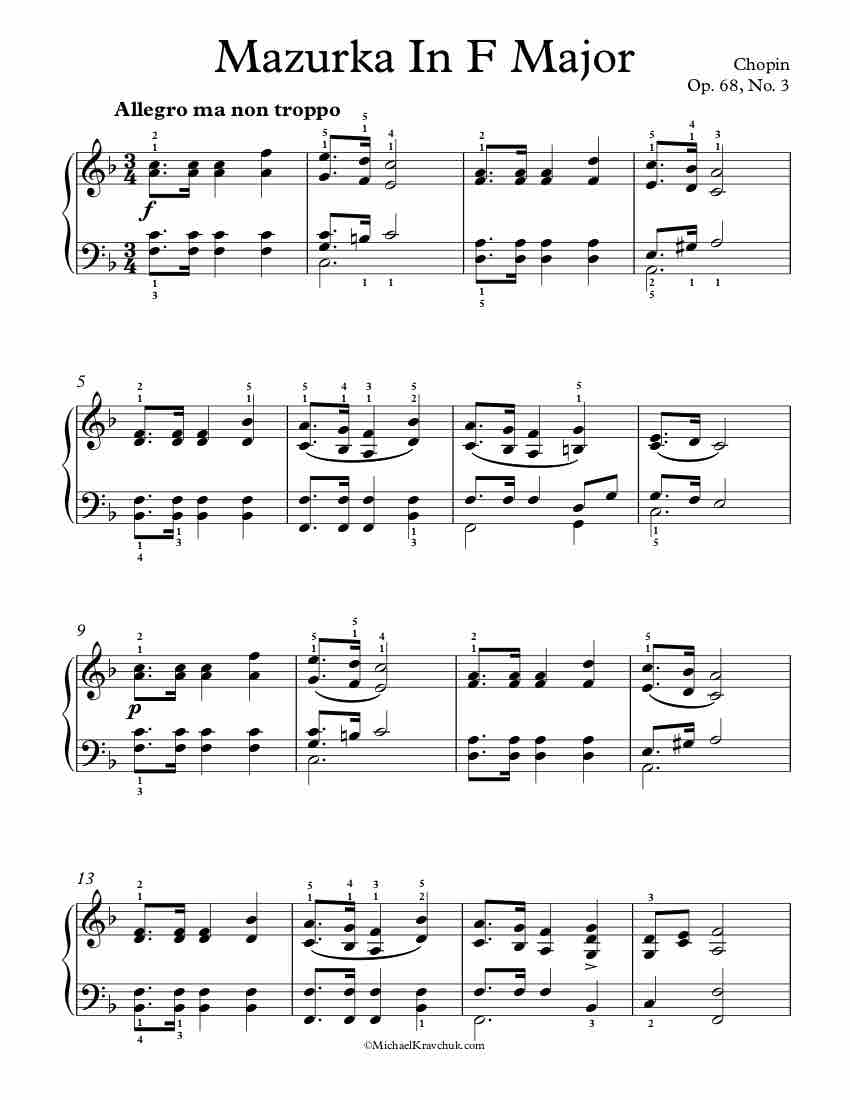 Free Piano Sheet Music - Mazurka Op. 68, No. 3 - Chopin