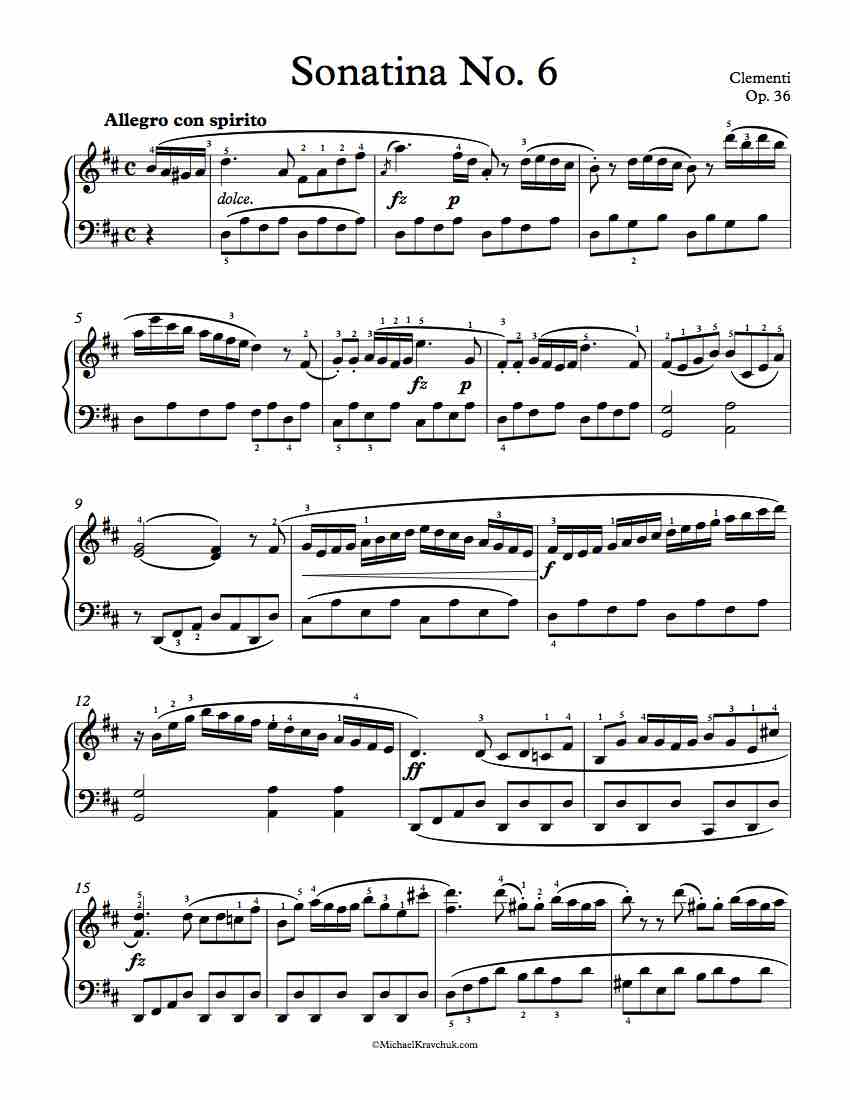 Free Piano Sheet Music - Sonatina Op. 36, No. 6 - Clementi