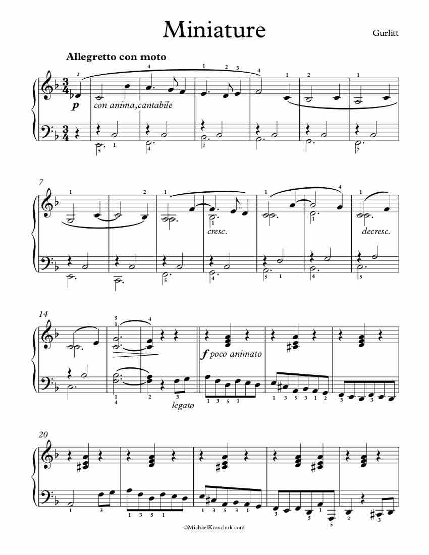 Free Piano Sheet Music - Miniature - Cornelius Gurlitt